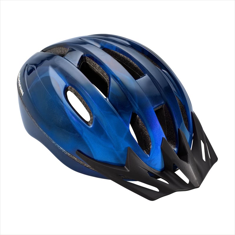 Schwinn Intercept Bike Helmet For Adult Men Women Ages 14 and Up, Can Fit Head Circumference 58-62 cm, With 10 Vents, Snap On/Off Visor, Adult Blue - Image 1